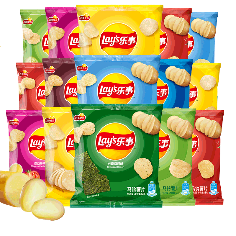 乐事薯片办公室休闲小包装儿童膨化零食品12g*20包随机混合口味-Y