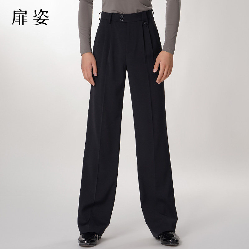 品牌摩登裤男士舞蹈裤华尔兹交谊直筒裤黑色练功裤成人拉丁舞裤子