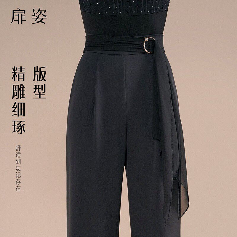 女士白色摩登舞显瘦直筒练功裤