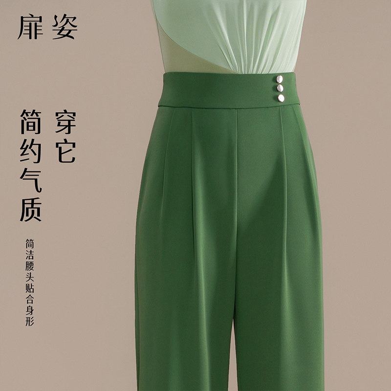 2026新款摩登舞蹈裤绿色直筒裤女士高档国标舞蹈裤夏季跳舞子品牌