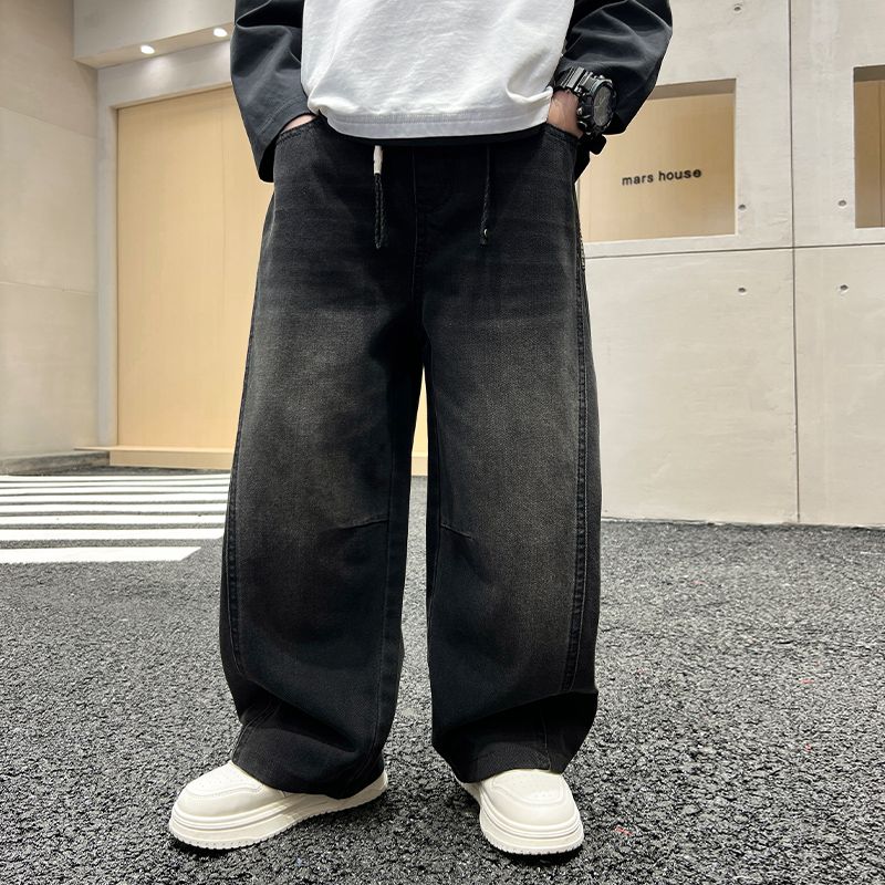 男童春秋百搭印花牛仔长裤