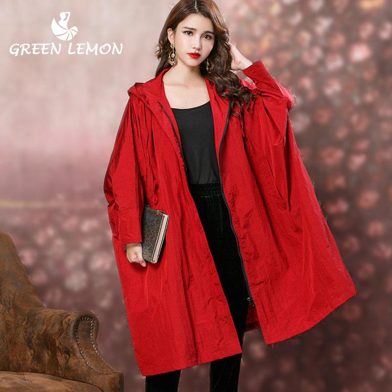 海上彩虹春秋装风衣红宽松斗篷外套披风连帽蝙蝠宽松大码200斤胖M