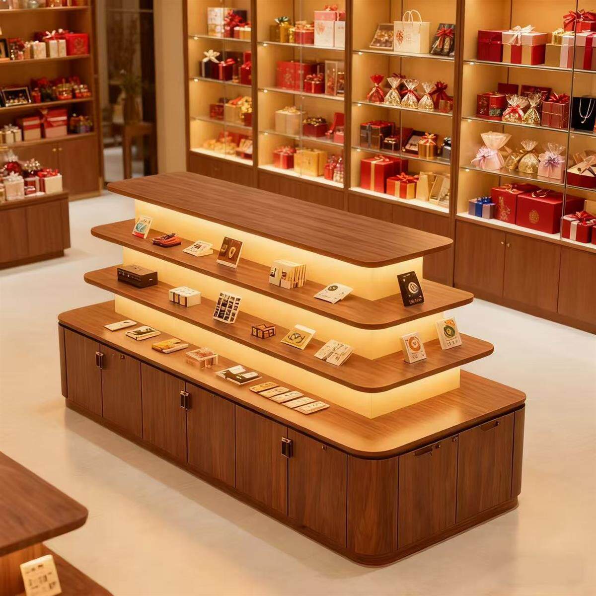 中岛台展示柜超市母婴宠物货架堆头高端产品展示台货柜文创展示台