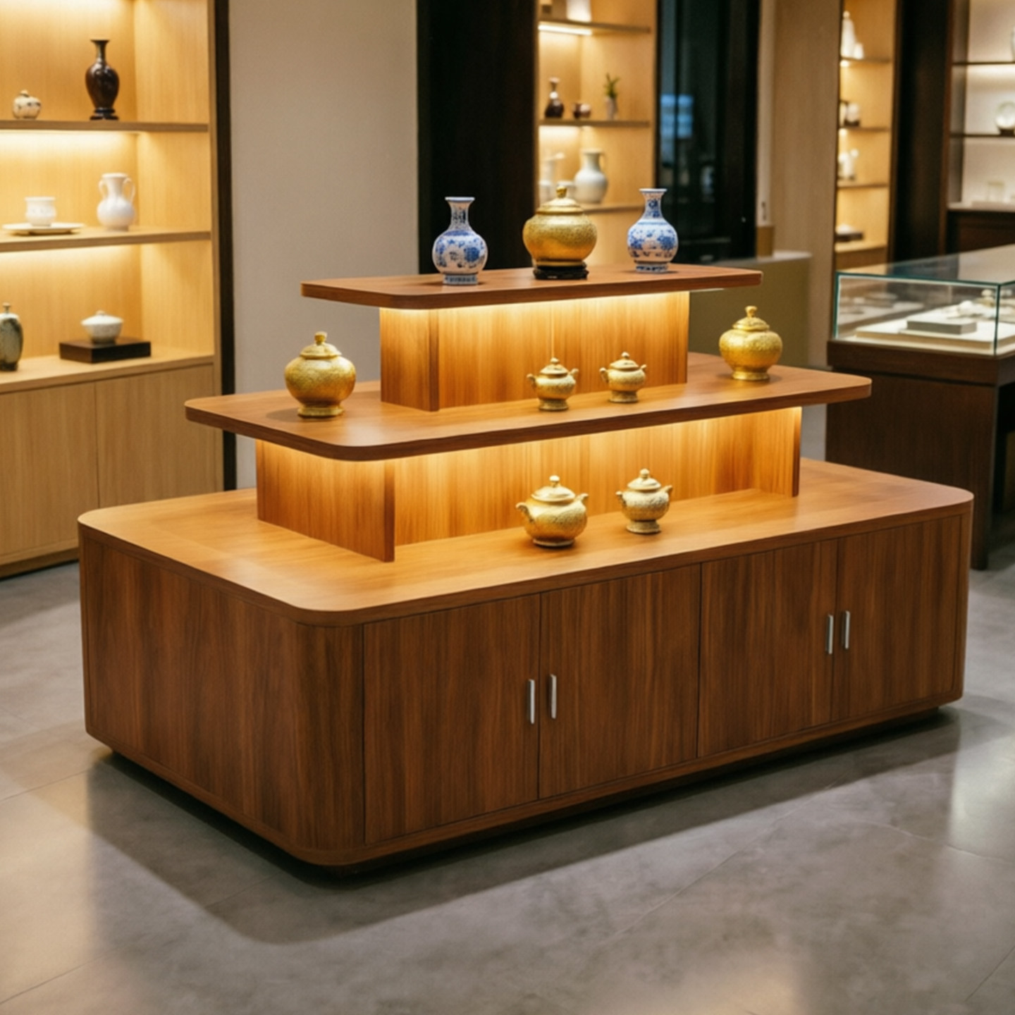中岛台展示柜超市母婴宠物货架堆头高端产品展示台货柜文创展示台