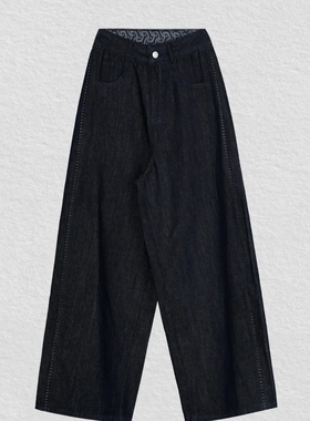 夏季春夏极简时尚设计感休闲蓝色轻奢风天丝棉休闲裤25HT2563