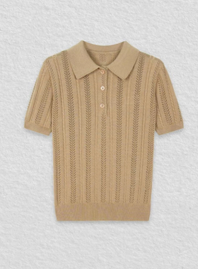 【卡其序章】绞花 Polo 领针织短袖女温柔气质上衣HBA550
