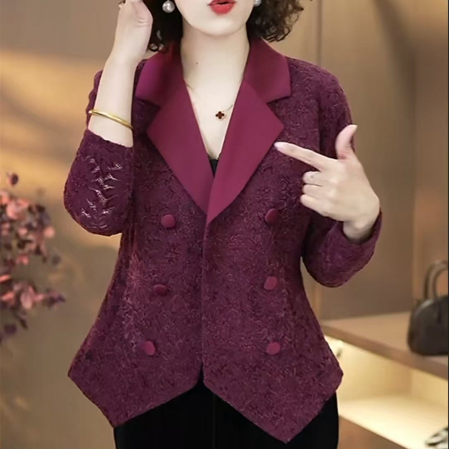 2026春季蕾丝西装外套中年妈妈装长袖上衣时髦打底衫高端女装开衫