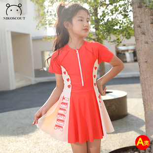 儿童泳衣女孩10岁游泳衣洋气速干平角大童生保守微胖