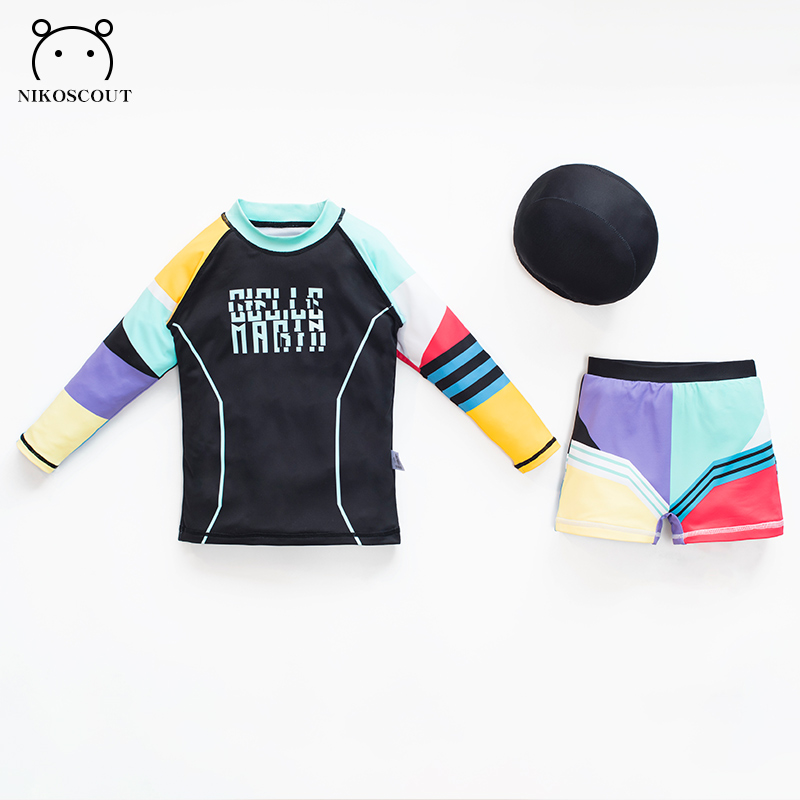 泳衣儿童女孩长袖防晒分体式中大童游泳衣泡温泉韩国少女显瘦泳装