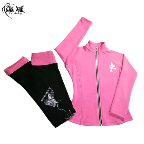 女童花样滑冰服套装儿童花样滑冰训练服烫钻滑冰训练服加绒两件套