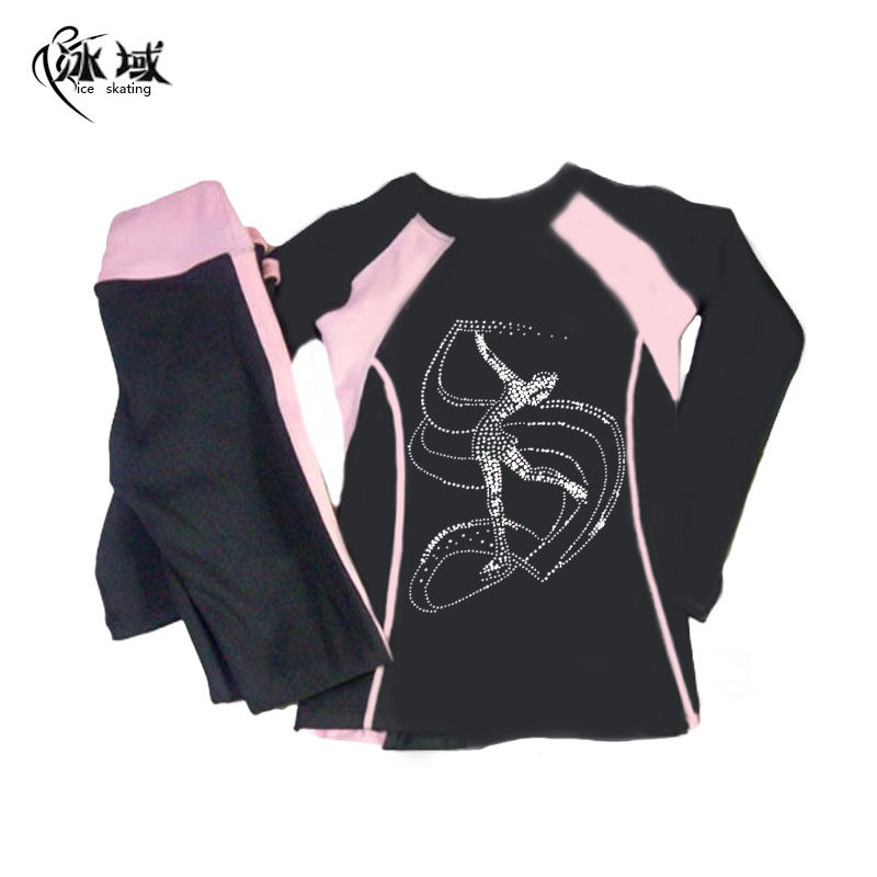 成人  女童花样滑冰练功服训练服 溜冰套装上衣T恤长袖 长裤加绒