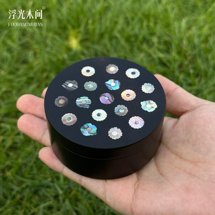 浮光木间 宝相花螺钿镶嵌收纳罐紫光檀实木贝壳茶叶罐圆形储存罐