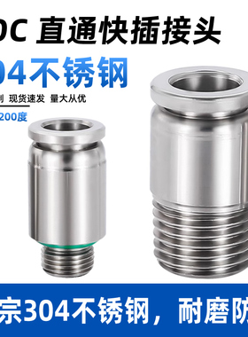 304不锈钢气管快速接头快插气动快接圆柱形终端接头对接螺纹B-POC