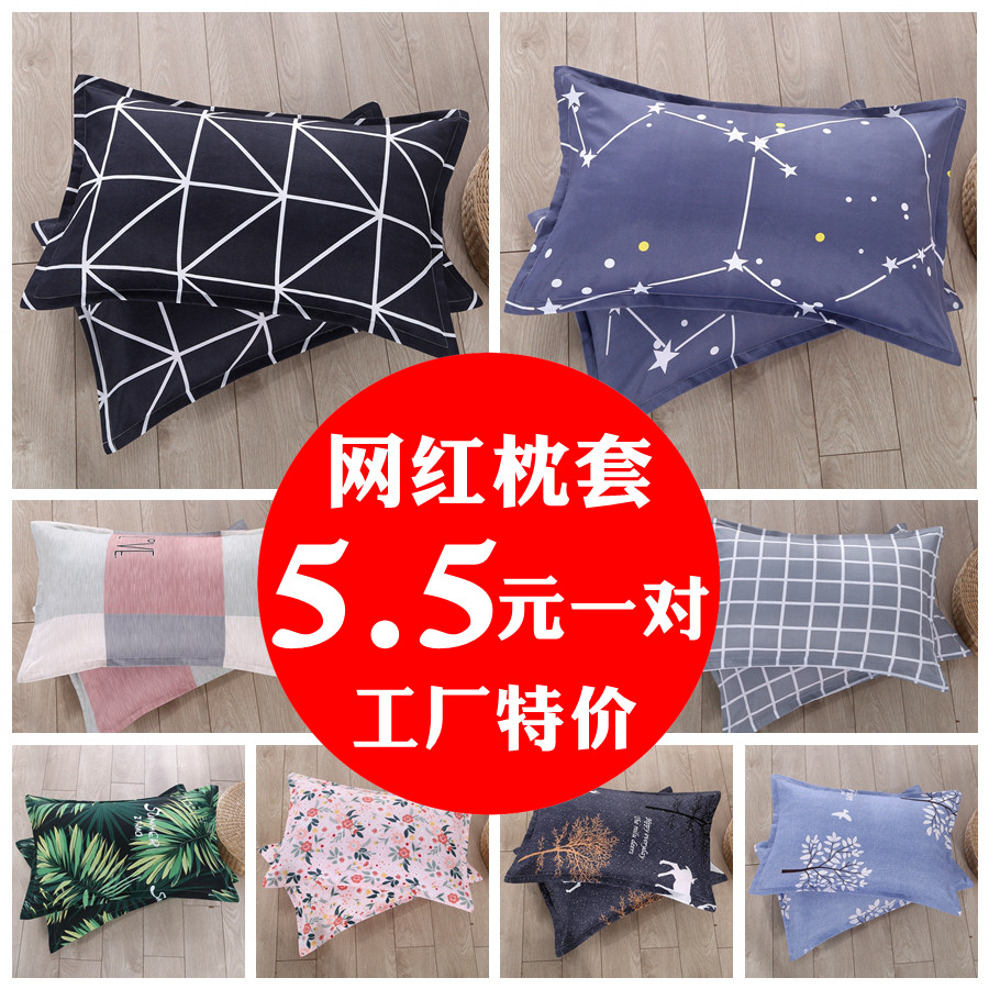 一对装枕套水洗棉单人双人卡通枕芯套枕头套48x74cm大号颈椎记忆