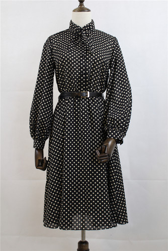 波点印花休闲长袖中长款连衣裙女