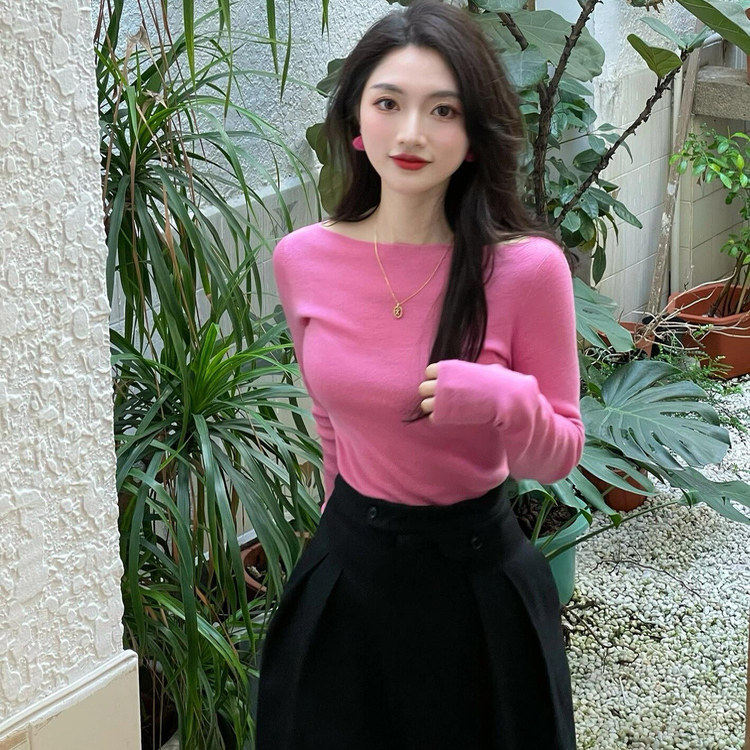 vocal~高弹针织衫女一字肩上衣辣妹高级绝美露肩休闲软糯打底衫