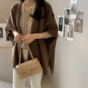 韩国chic2024秋冬百松型H型纯色毛针织衫马甲大码毛衣披肩背心