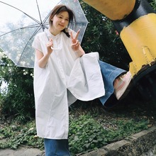 日韩小清新白色衬衫连衣裙大码胖MM山本风超宽松遮肉显瘦中长款裙
