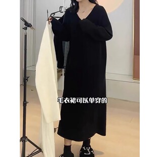 胖MM特大码女装过膝加厚内搭针织毛衣裙女2025秋冬显瘦百搭连衣裙