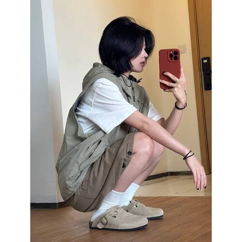 日系潮流速干马甲男款夏季cityboy工装背心宽松连帽叠穿无袖外套