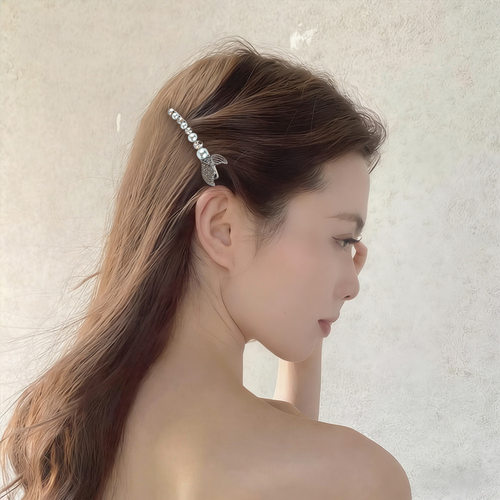 人鱼尾珍珠水钻鸭嘴夹高级感女生侧边刘海夹轻奢碎发整理发饰女
