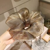 韩版 气质珠光泽超仙女网纱大号大肠发圈扎头绳皮套发绳 东大门法式