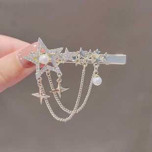 新款夹子珍珠头饰韩国星星水钻流苏发夹刘海夹少女侧边夹鸭嘴夹
