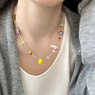 FEARLESS 春夏多巴胺彩色串珠项链小众设计气质颈链锁骨链女