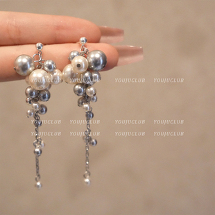 925时尚气质百搭高级感玛丽千金~珍珠流苏气质长款小众高级感耳环