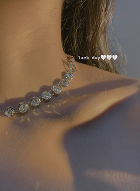 锆石钛钢一字扣项链女