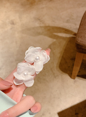 仙气雪纺白色花瓣ins珍珠耳环