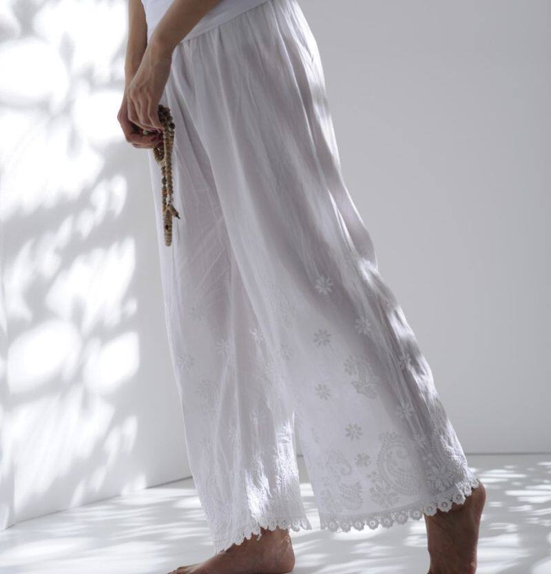 印度瑜伽大师服禅服瑜伽纯棉白色宽腿裤瑜伽阔腿裤昆达里尼利服装