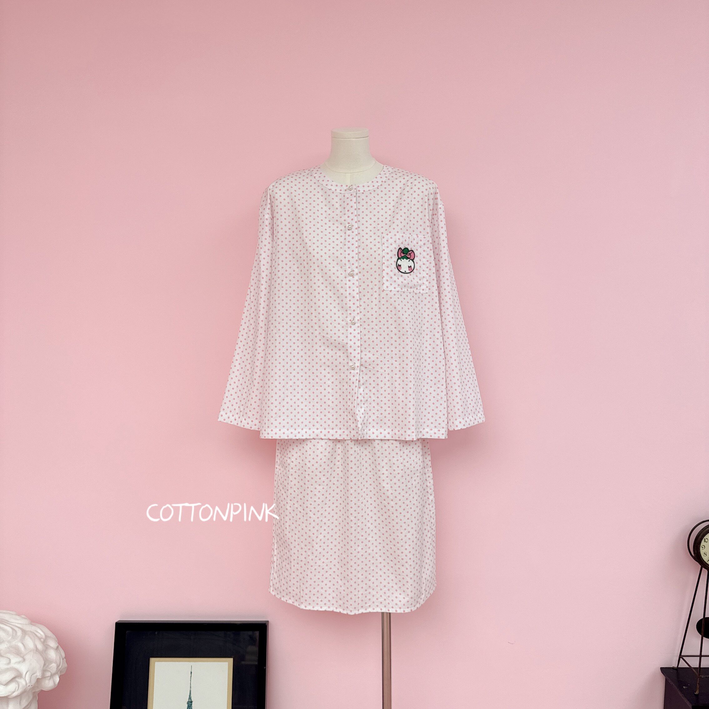 COTTONPINK女装可爱波点开衫长袖上衣韩版洋气小衬衣女