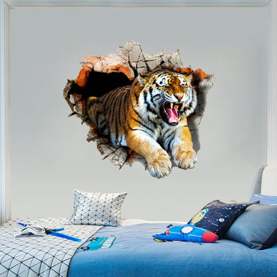破窗3D老虎墙贴跨境 AF5623创意动物立体3D老虎贴纸