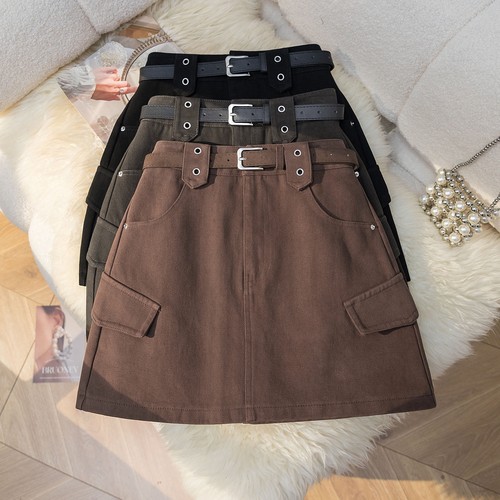 RK高腰牛仔短裙女2025秋季工装裙显瘦A字裙韩版十三行百搭半身裙