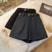 百搭靴裤 气质休闲高腰a字阔腿裤 女2025秋冬新款 简约毛呢口袋短裤