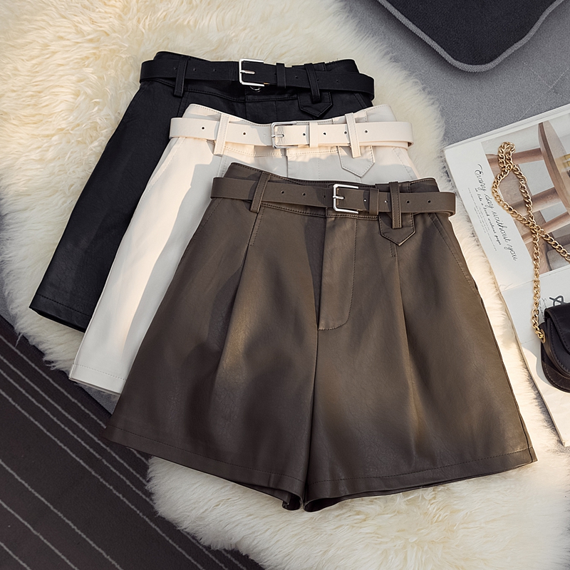 高腰pu皮短裤女2023春季新款