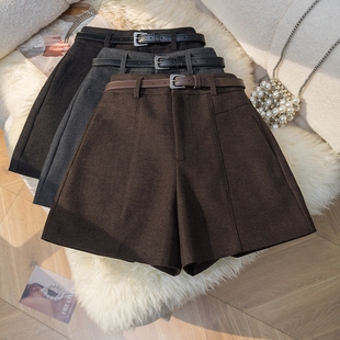 磨毛呢西装短裤女2025秋冬新款百搭高腰a字阔腿裤显瘦休闲靴裤子