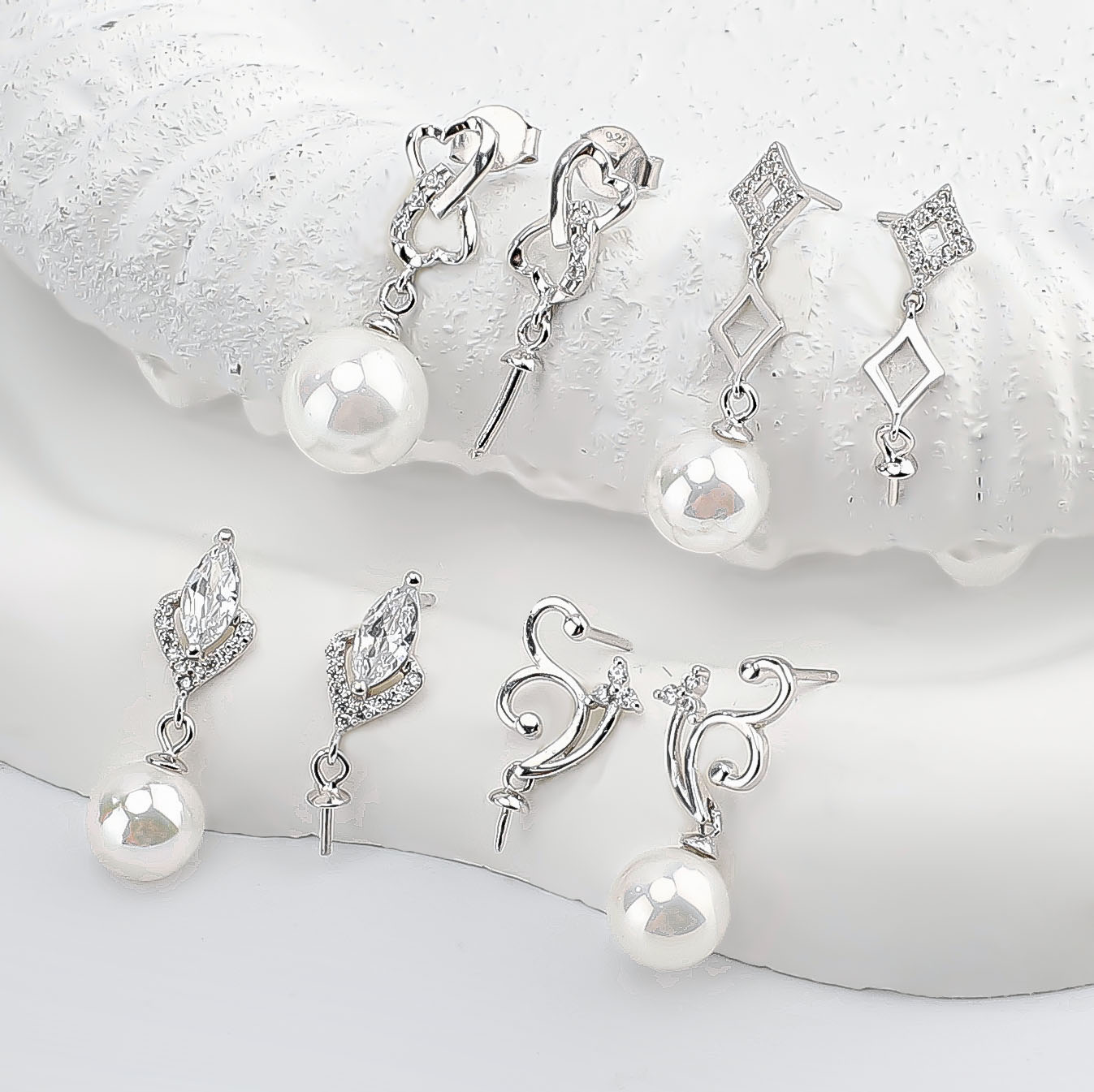 S925纯银耳钉空托高级感耳环托 DIY珍珠耳饰托流苏耳坠针托银配件