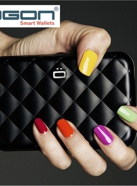 法国欧夹OGON时尚防盗刷防消磁卡包金属菱格纹进口信用卡盒手拿包