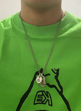 复古风男女ins项链个性符号卡通百搭钛钢双挂吊坠情侣刻字饰品