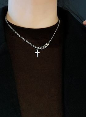 日韩东大门ins冷淡风钛钢十字架粗细简约项链男女短款锁骨毛衣链