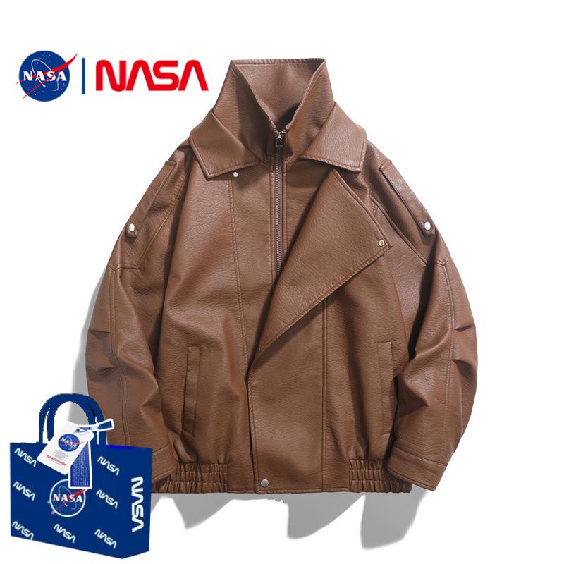 NASA官方联名2025春秋新款男士PU皮衣潮牌机车服青少年皮夹克外套