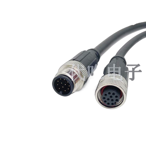 M12连接器直弯头4 5 8 12芯公母针孔插头屏蔽线2米一体成形传感器