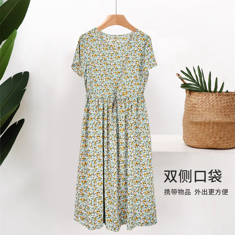 妈妈连衣裙夏装气质中老年女士睡裙阔太太大码过膝长裙子