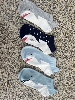 外单出口鲨鱼图案棉质船袜35-38码 2双