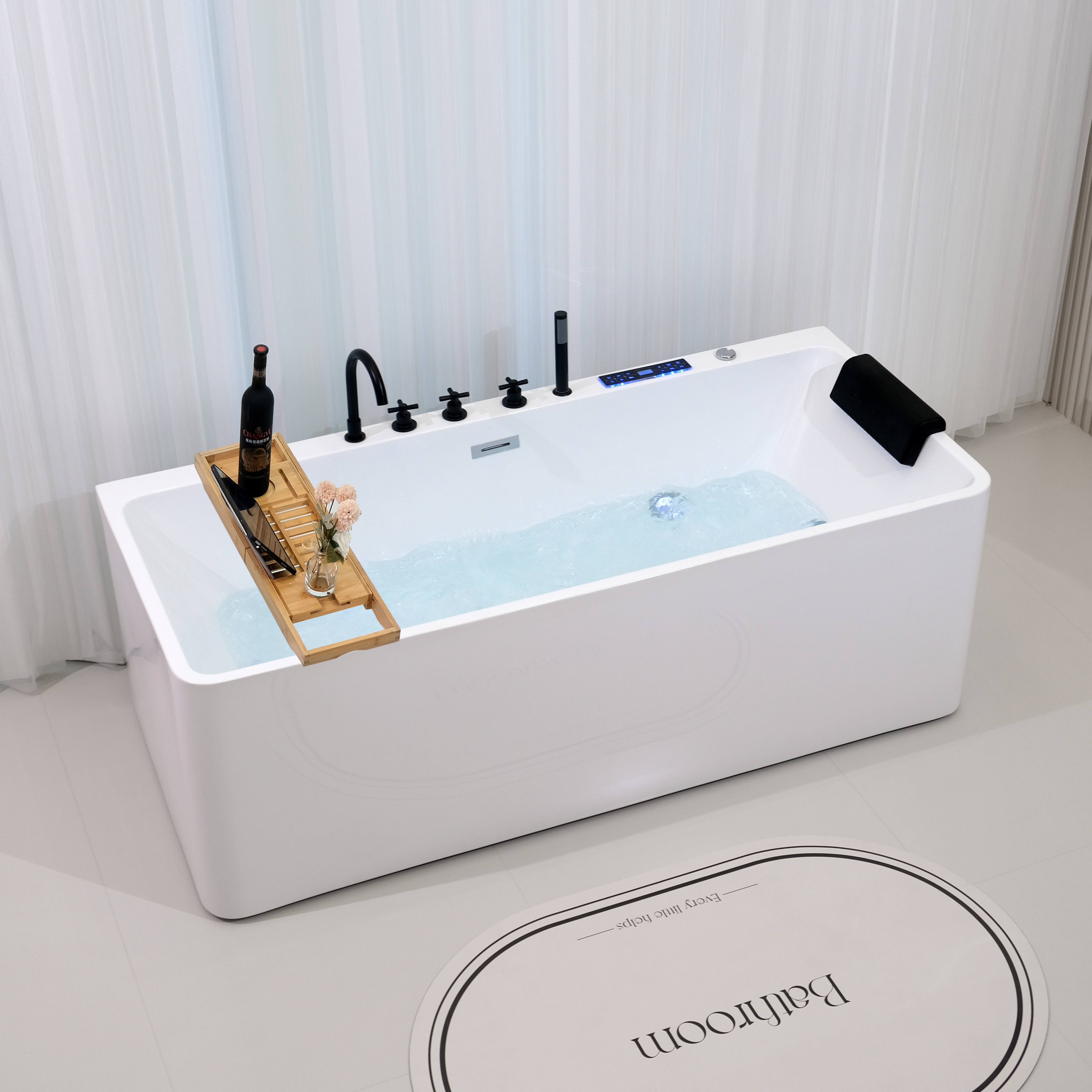 独立式冲浪按摩恒温成人家用小户型浴缸亚克力薄边一体无缝浴盆池