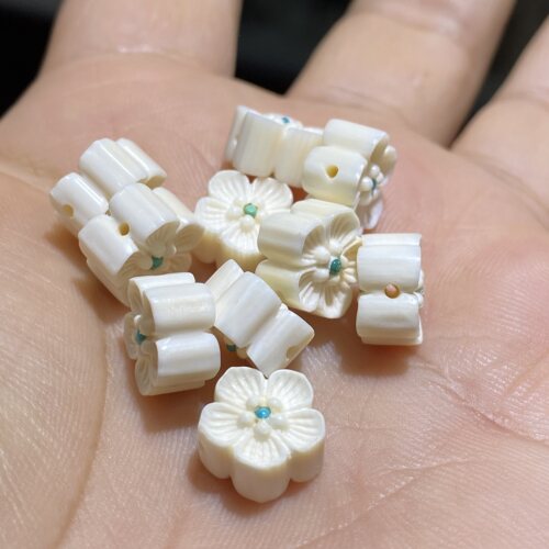 保真天然猛犸象牙雕刻五瓣小花手串手链项链多宝隔珠diy配件配饰