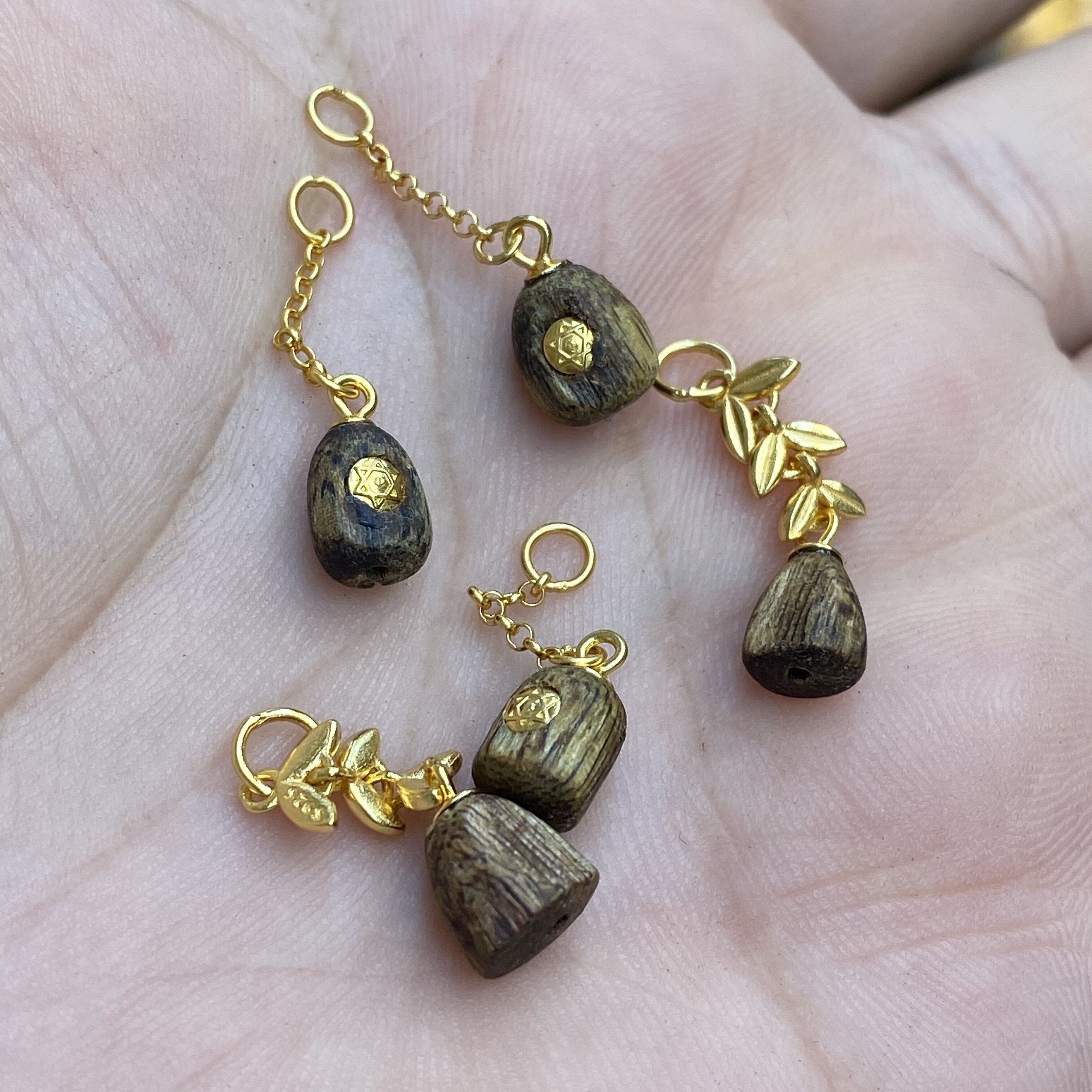 天然沉香木水滴吊坠925银镀晶镶嵌麦穗手串手链项链提溜扣diy配件