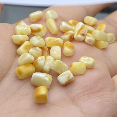 天然琥珀蜜蜡随形散珠子原石俏色白花蜜蜡手串手链项链diy配件饰